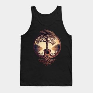 Acoustic Guitar Tree By The Lake Guitarist Tank Top